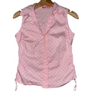 Andrew & Co Women’s Size M Pink White Polka Dot Sleeveless Ruched Side Shirt Top